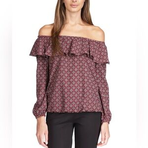 MICHAEL Michael Kors Women's Off the Shoulder Peasant Top in‎ Merlot, NWT
